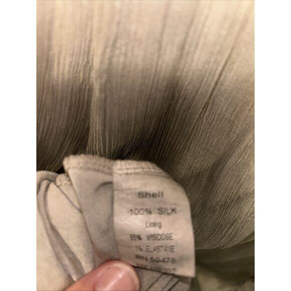 AMANTI Silk Chiffon Taupe blouse Women’s Small Lace Italy Lagenlook Quiet Luxury - Picture 9 of 15